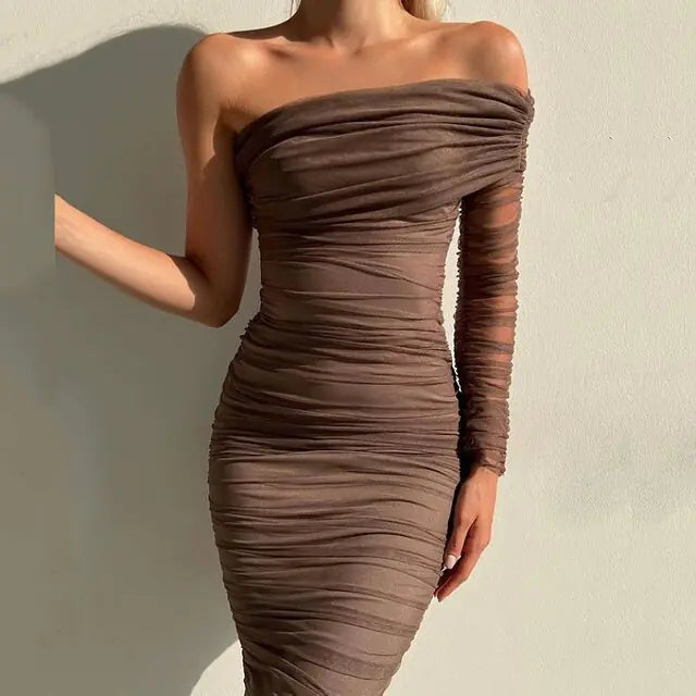 Diagonal Backless: Sexy Mesh Dress 