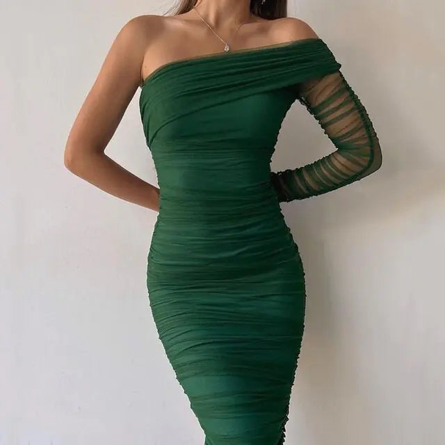 Diagonal Backless: Sexy Mesh Dress 