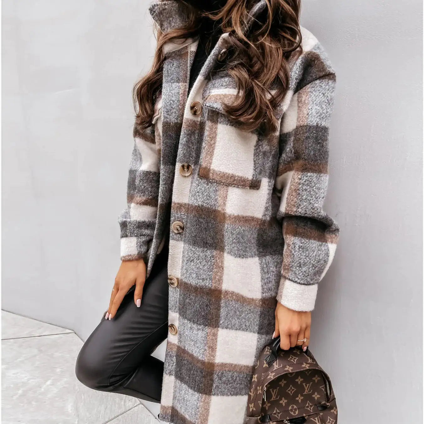 Woolen Plaid Overcoat^