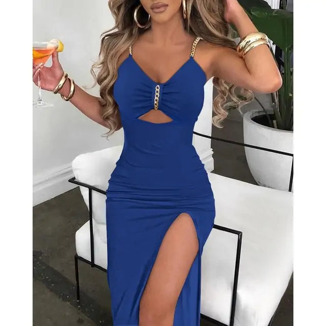 V-Neck High Slit Dress 