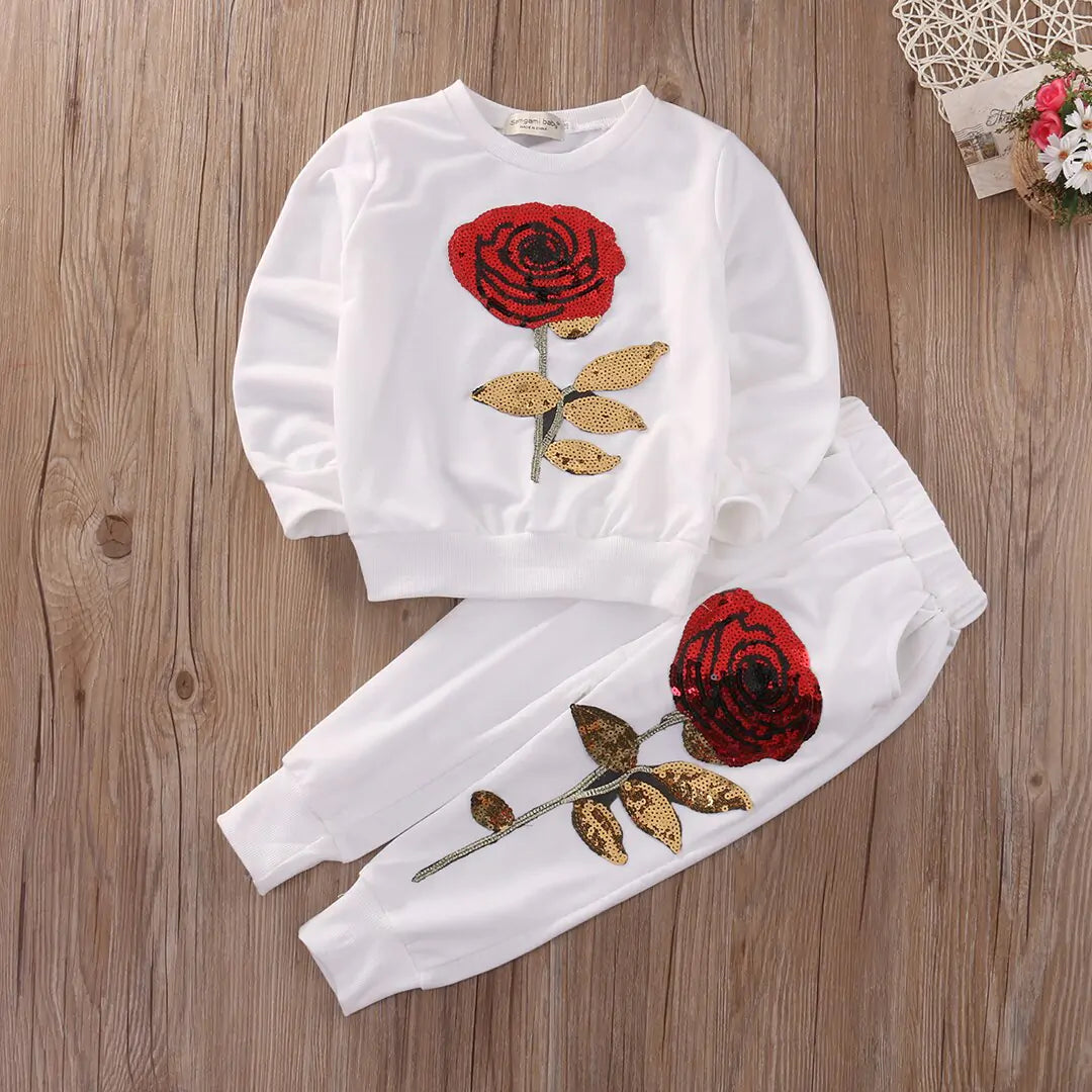 Fashion Girls Kids Rose Flower Outfits