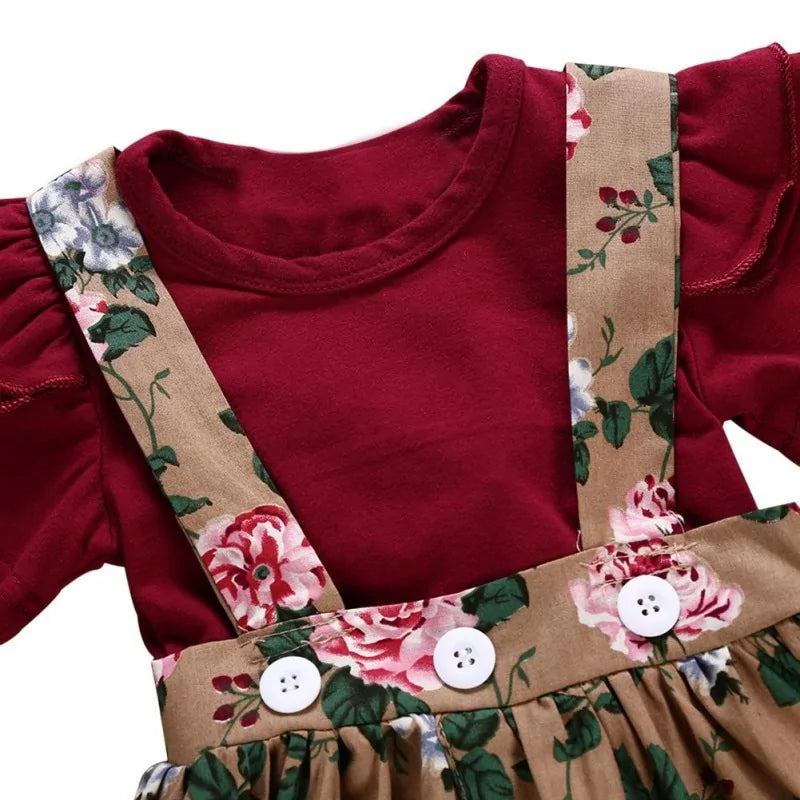 Baby Girl Floral Print Dress Romper Headband Clothes Set 