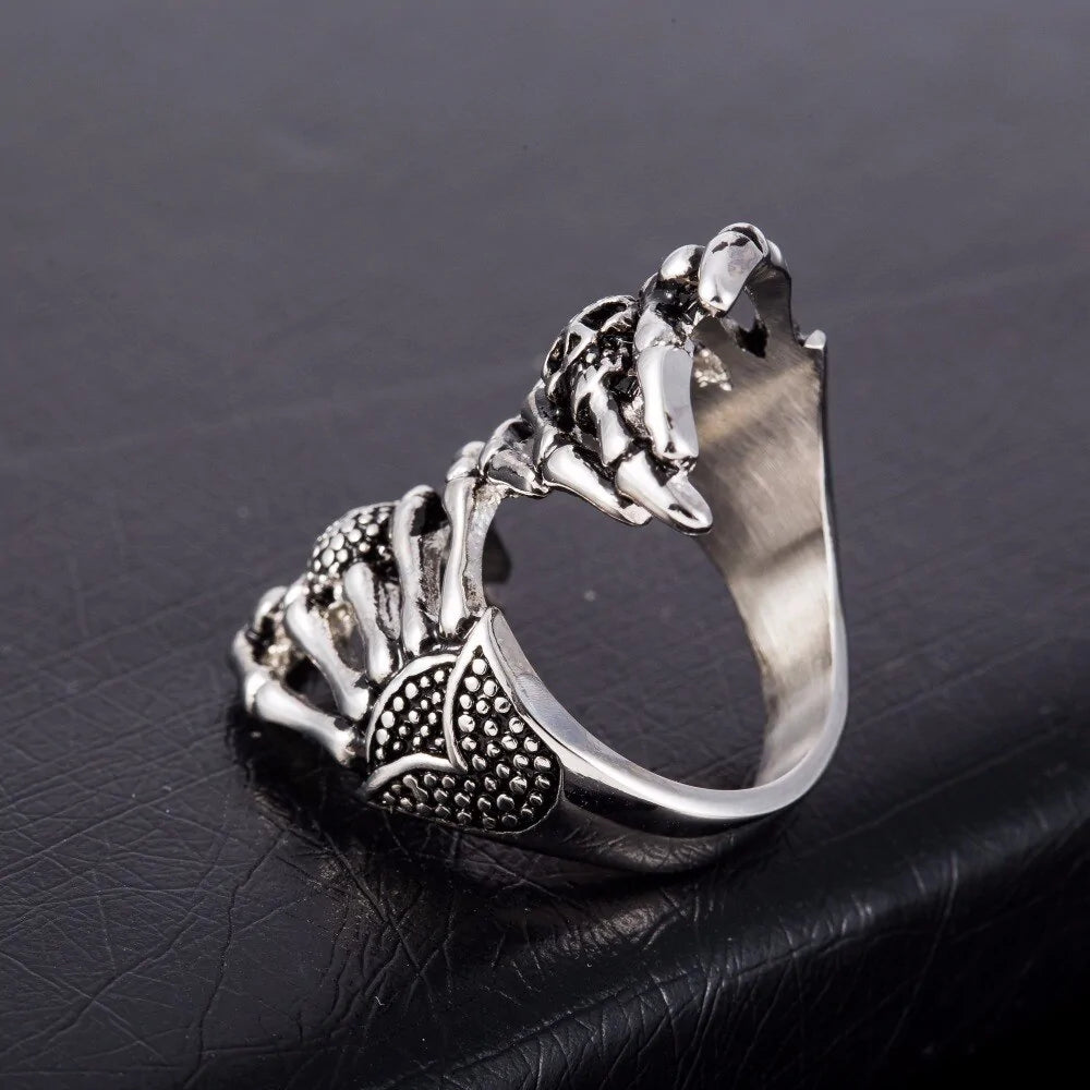 Retro Silver Skull Hand Ring 