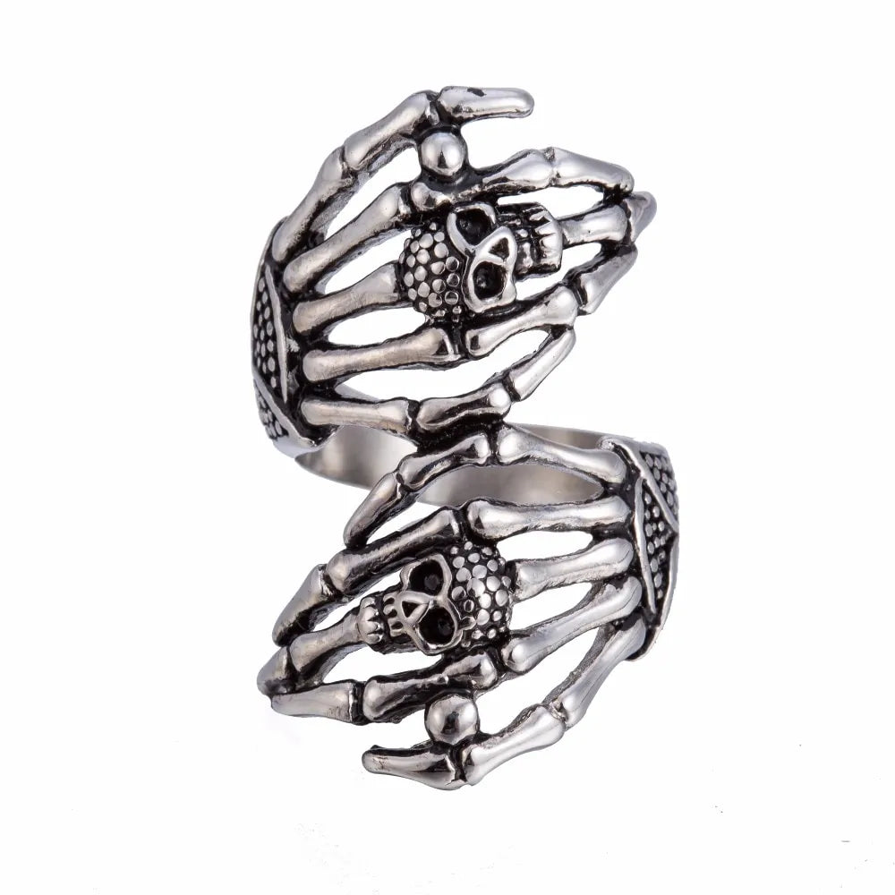 Retro Silver Skull Hand Ring 