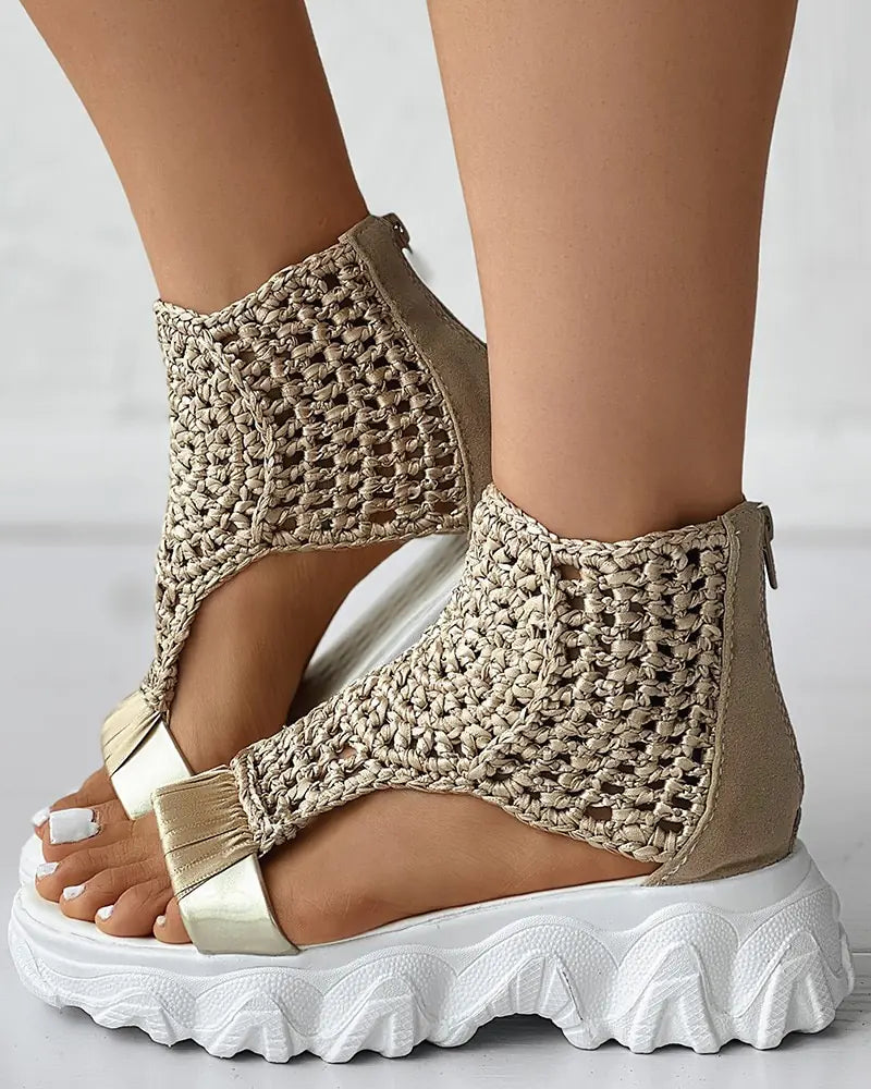 Braided Geometric Wedge Sandals 