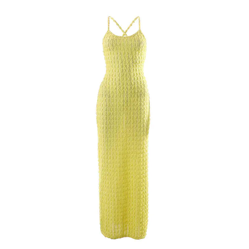 Summertime Fine Textured Cross Strap Maxi Dress 