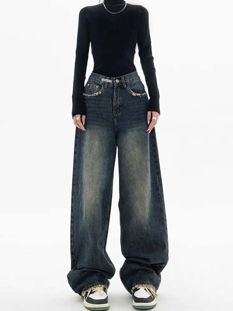 High Waist Vintage Style Wide Leg Jeans