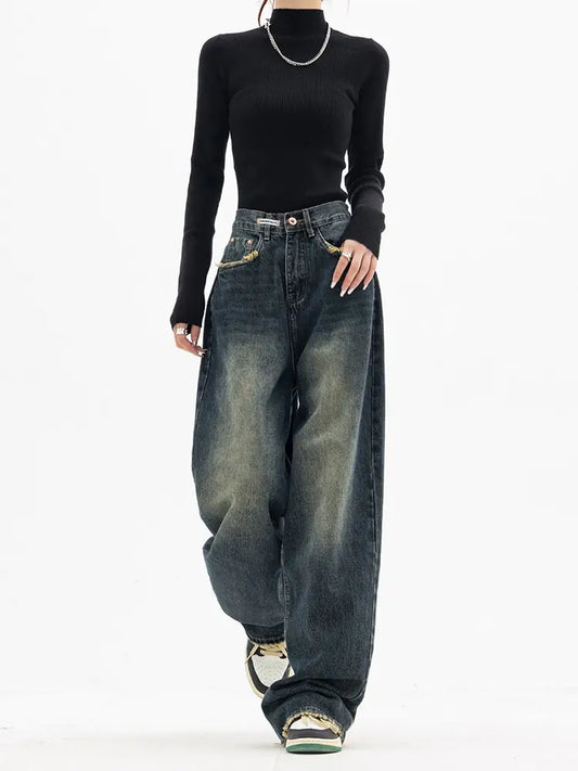 High Waist Vintage Style Wide Leg Jeans