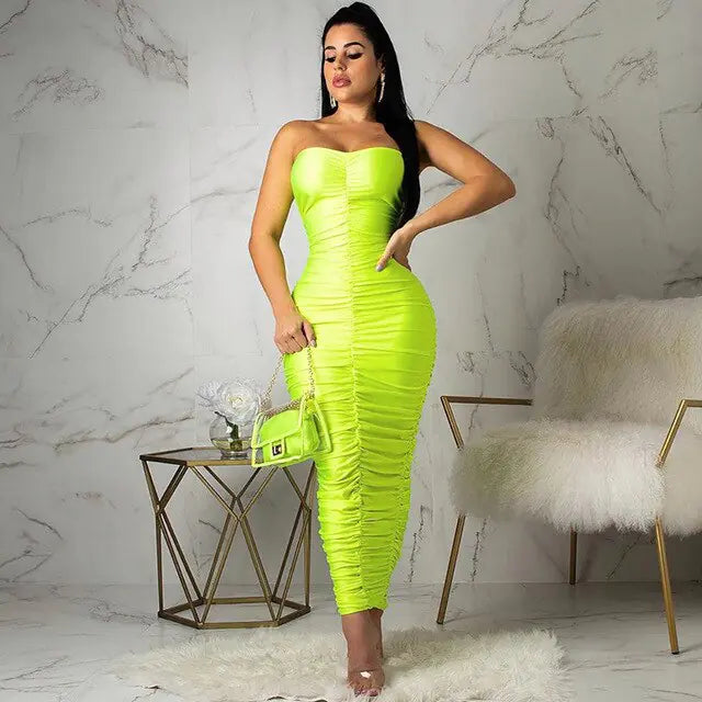 Neon Green Tube Dress Women 