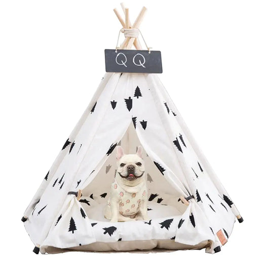 ^Pet Teepee Tent Bed Portable & Washable House Indoor Outdoor Puppy Beds for Small Dogs Cats Rabbits with Cushion and Blackboard