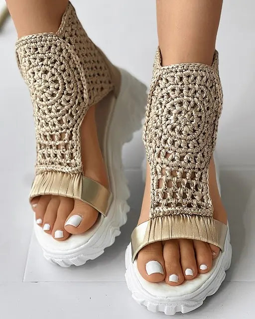 Braided Geometric Wedge Sandals 