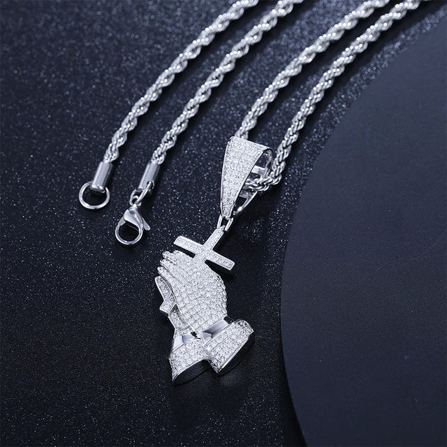 Cross Pray Hand Pendant Necklace 