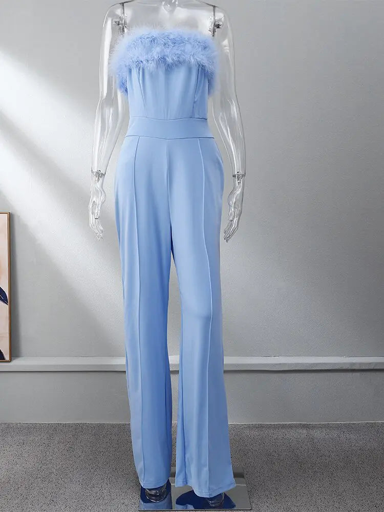 Women Sequined Feather-paneled Jumpsuit 