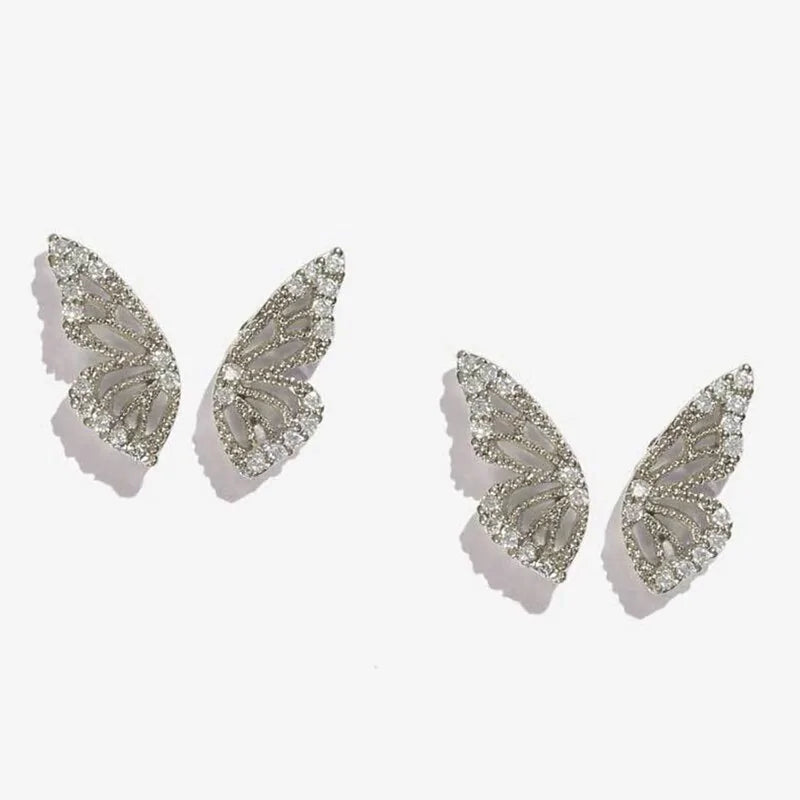 Rhinestone Butterfly Wing Stud Earrings^