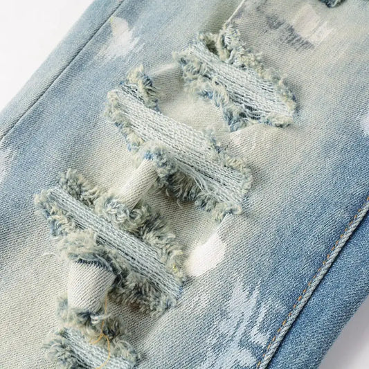 Crystal Holes Ripped Patchwork Jeans 