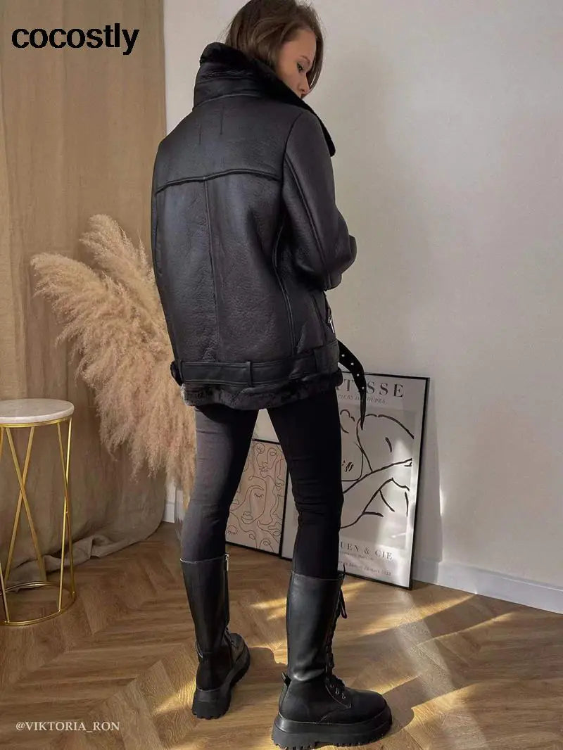 High Quality Woman's Faux Leather Fur Coat 