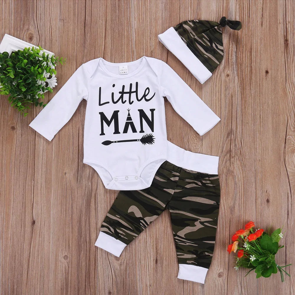 Baby Boy Camo Tops Romper Pants 