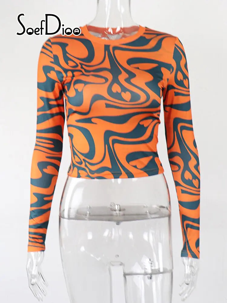 Long Sleeve O Neck Crop Tops 