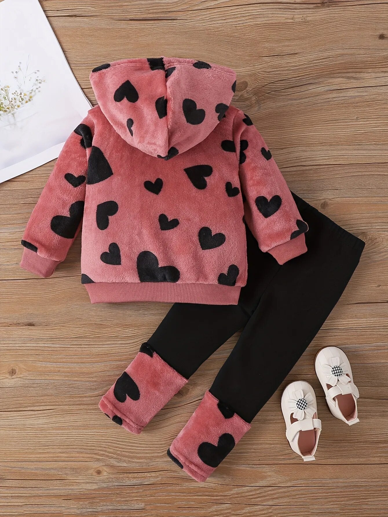 Cute baby girl outfit Long sleeve warm plush hoodie and leggings two-piece fall/winter baby outfit - MaiM