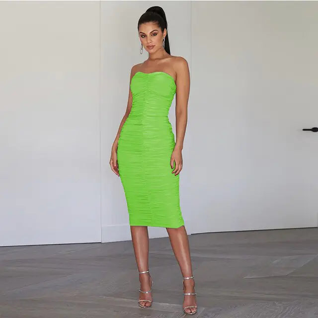 Neon Green Tube Dress Women 