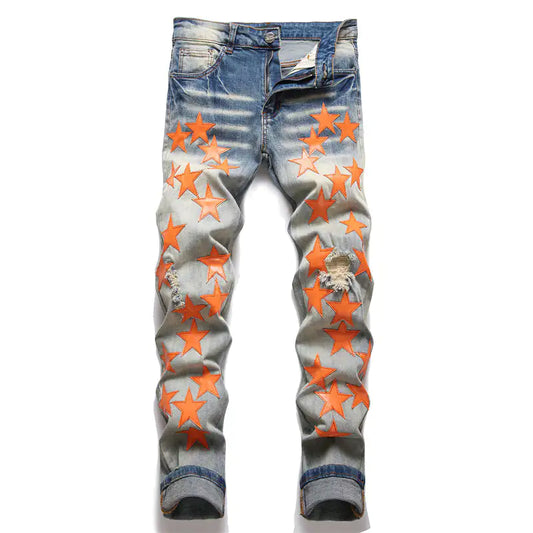 High Street Orange Star Embroidery Jeans 