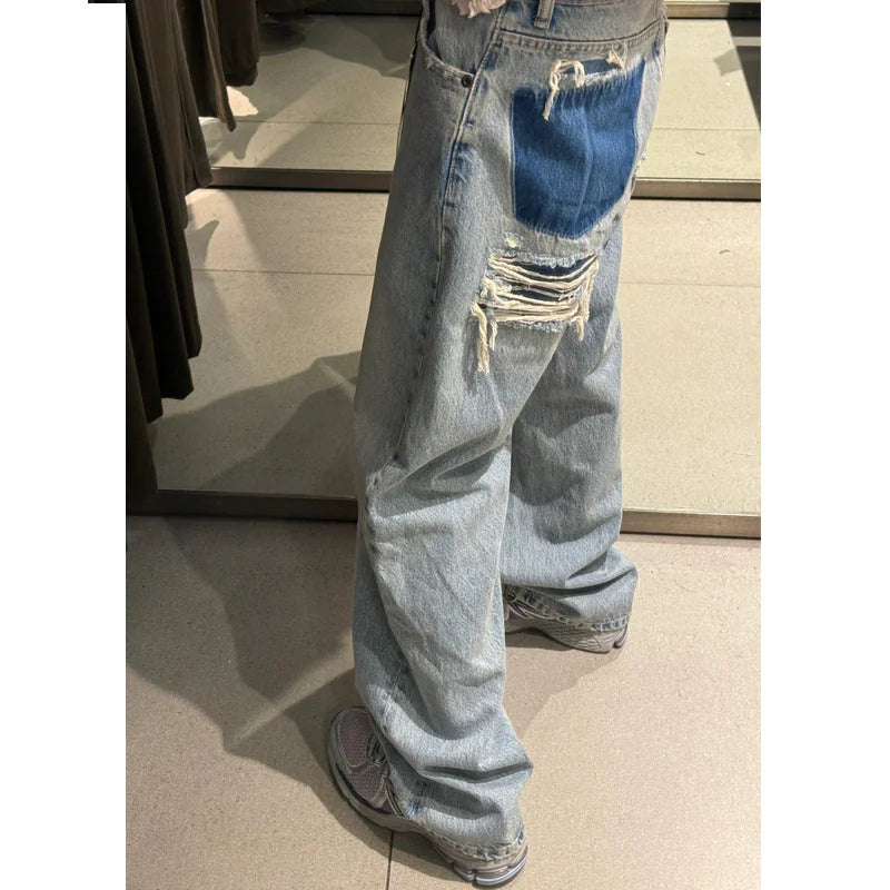 Straight Leg Ripped Jeans for Women 