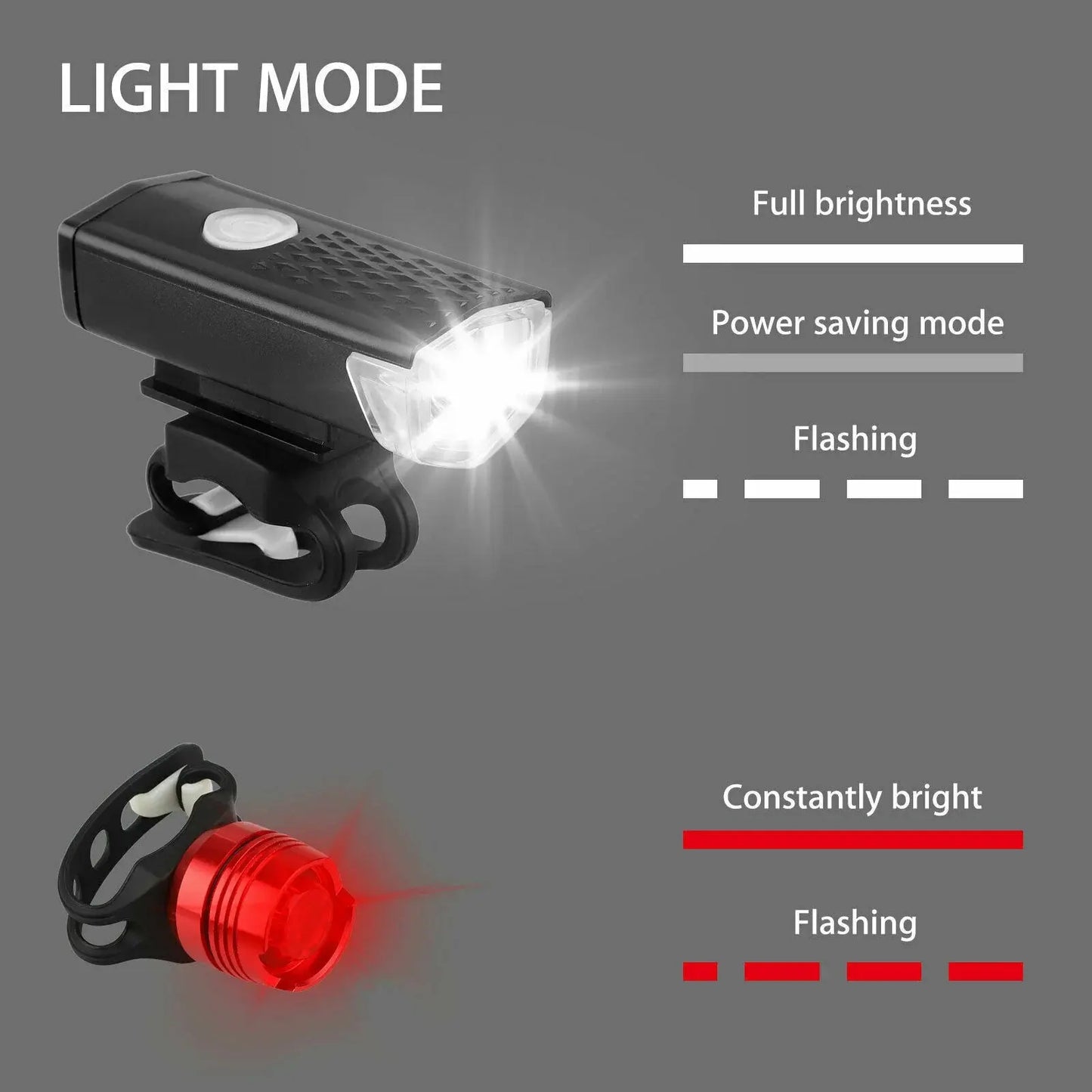 Rechargeable Bicycle Bike Headlight Rear Taillight Set USB LED Light Front Lamp