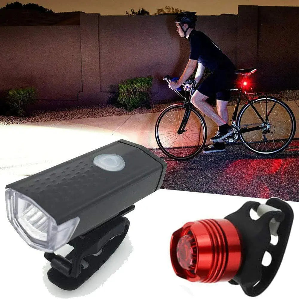 Rechargeable Bicycle Bike Headlight Rear Taillight Set USB LED Light Front Lamp