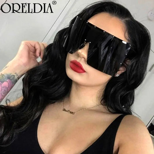 Trend Oversized Sunglasses Women Men Rivet Sun Glasses One-piece Windproof Goggles Mirror Sunglass UV400 Oversized Sunglasses