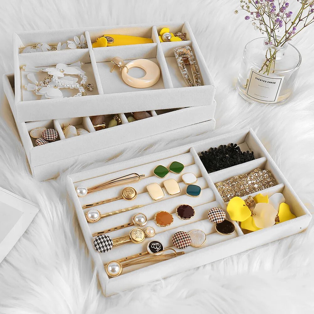 Velvet Jewelry Storage Tray Display Jewel Holder Stand Bracelet Necklace Ring Storage Box Showcase Drawer Jewelry Organize