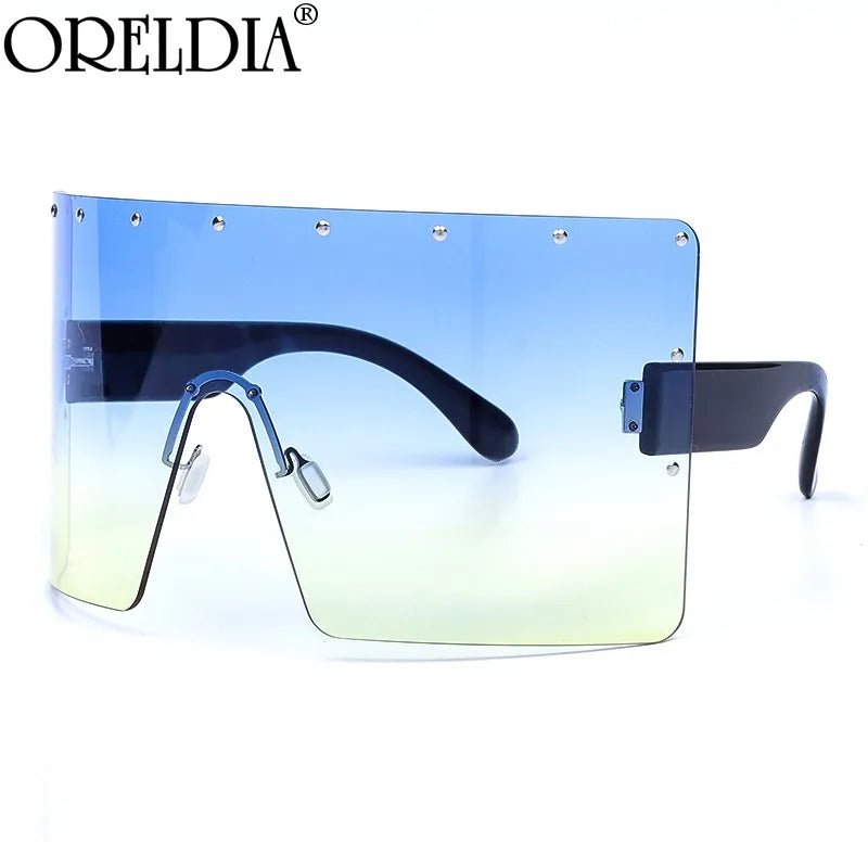 Trend Oversized Sunglasses Women Men Rivet Sun Glasses One-piece Windproof Goggles Mirror Sunglass UV400 Oversized Sunglasses