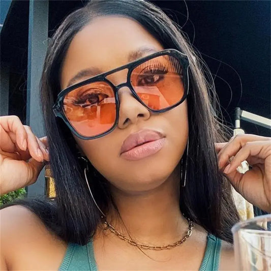 Retro Double Bridge Square Sunglasses Women 2023 Trending Vintage Brand Designer Orange Sun Glasses Cute Female Eyewear UV400