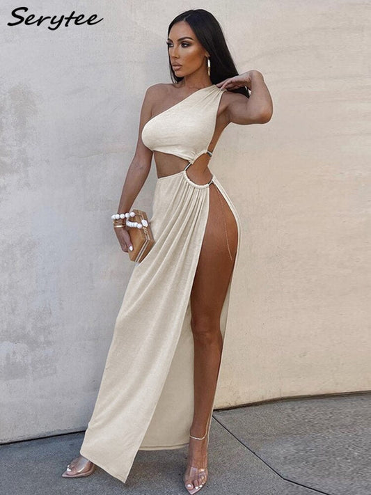 Serytee Sexy One Shoulder Beach Boho Cover Up Dress Women Summer High Split White Long Dress HolidayParty Robe 2022 Sundress