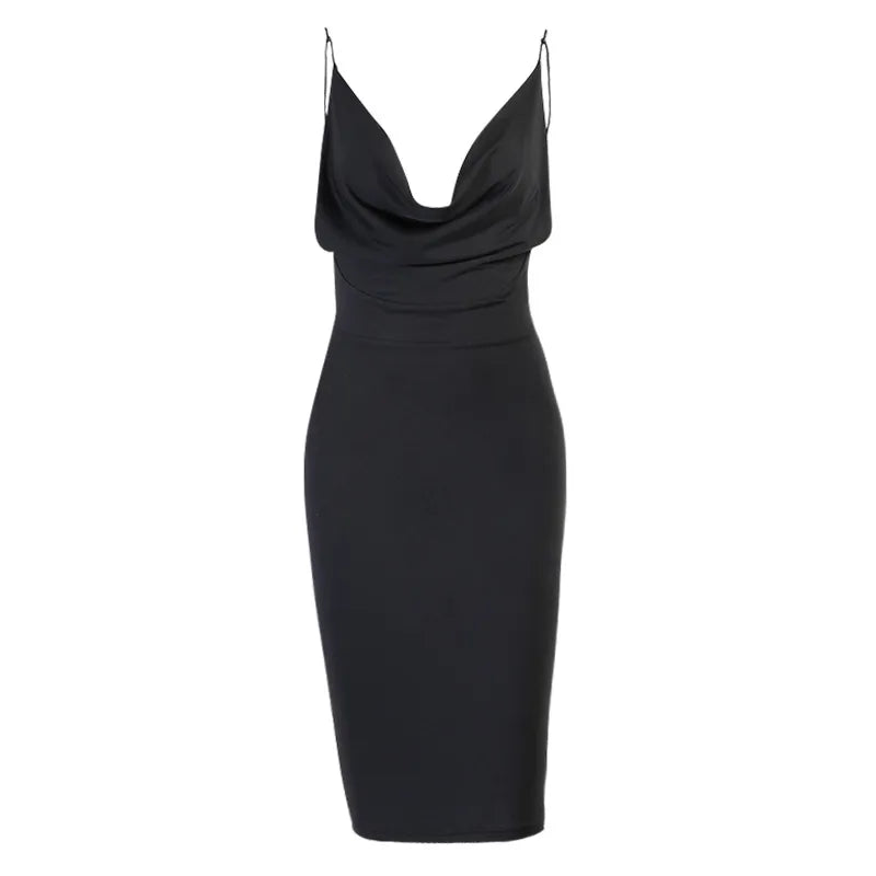 Satin Women Strap Midi Dress Stacked Backless Bodycon Sexy Party Elegant Summer Festival Club Dresses