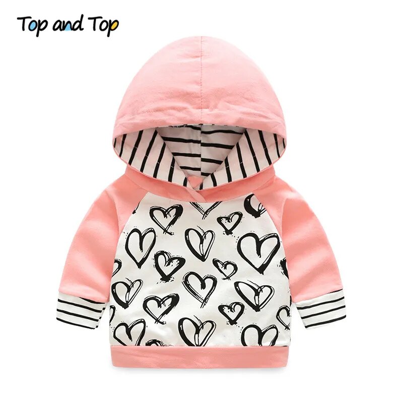 Top and Top Fashion Cute Infant Newborn Baby Girl Clothes Hooded Sweatshirt Striped Pants 2pcs Outfit Cotton Baby Tracksuit Set