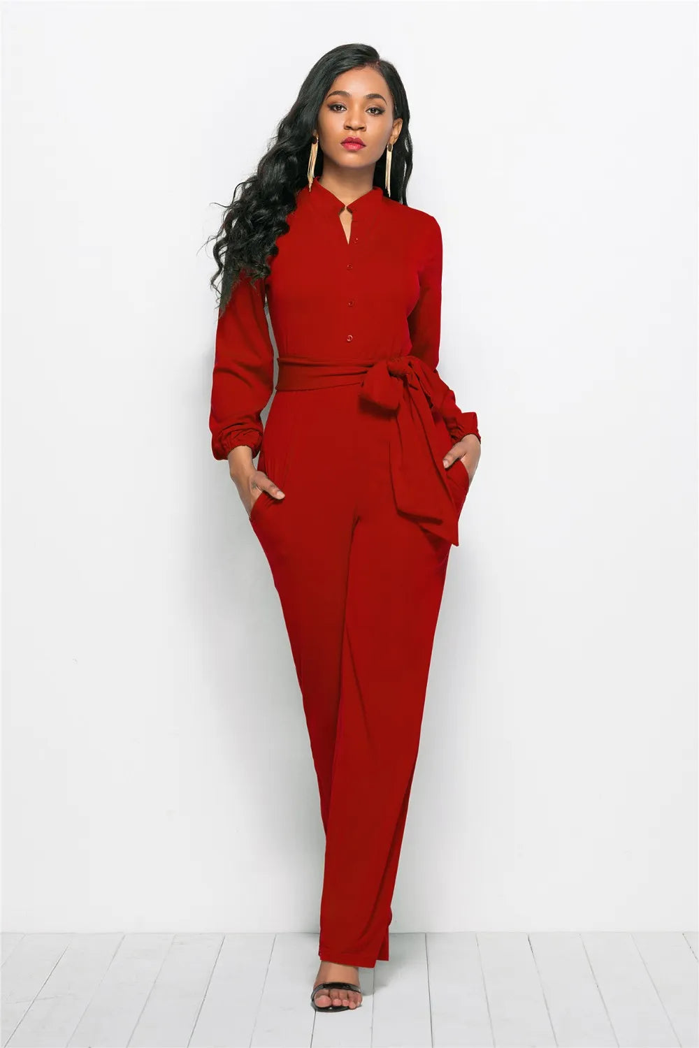 Women bandage long sleeve v-neck wide leg pants rompers women jumpsuit sexy jumpsuits women jumpsuit  romper