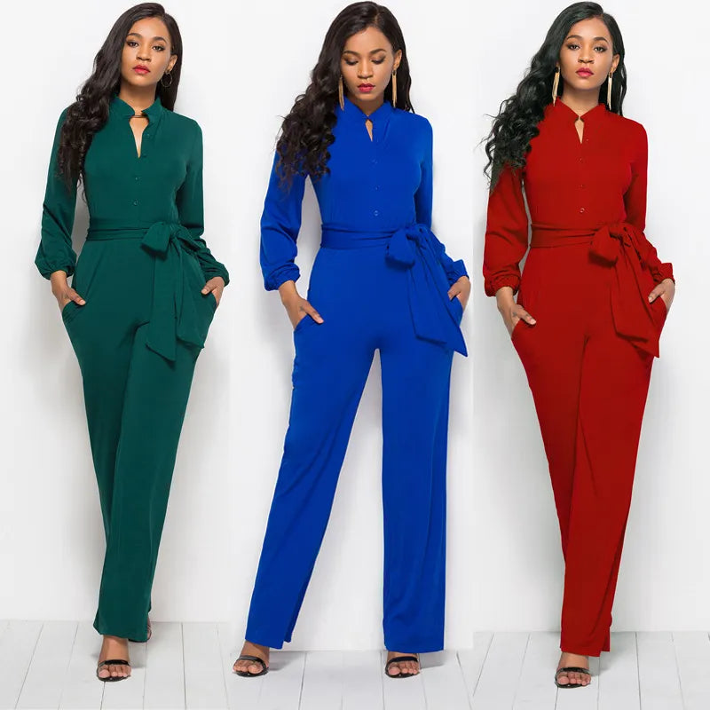 Women bandage long sleeve v-neck wide leg pants rompers women jumpsuit sexy jumpsuits women jumpsuit  romper