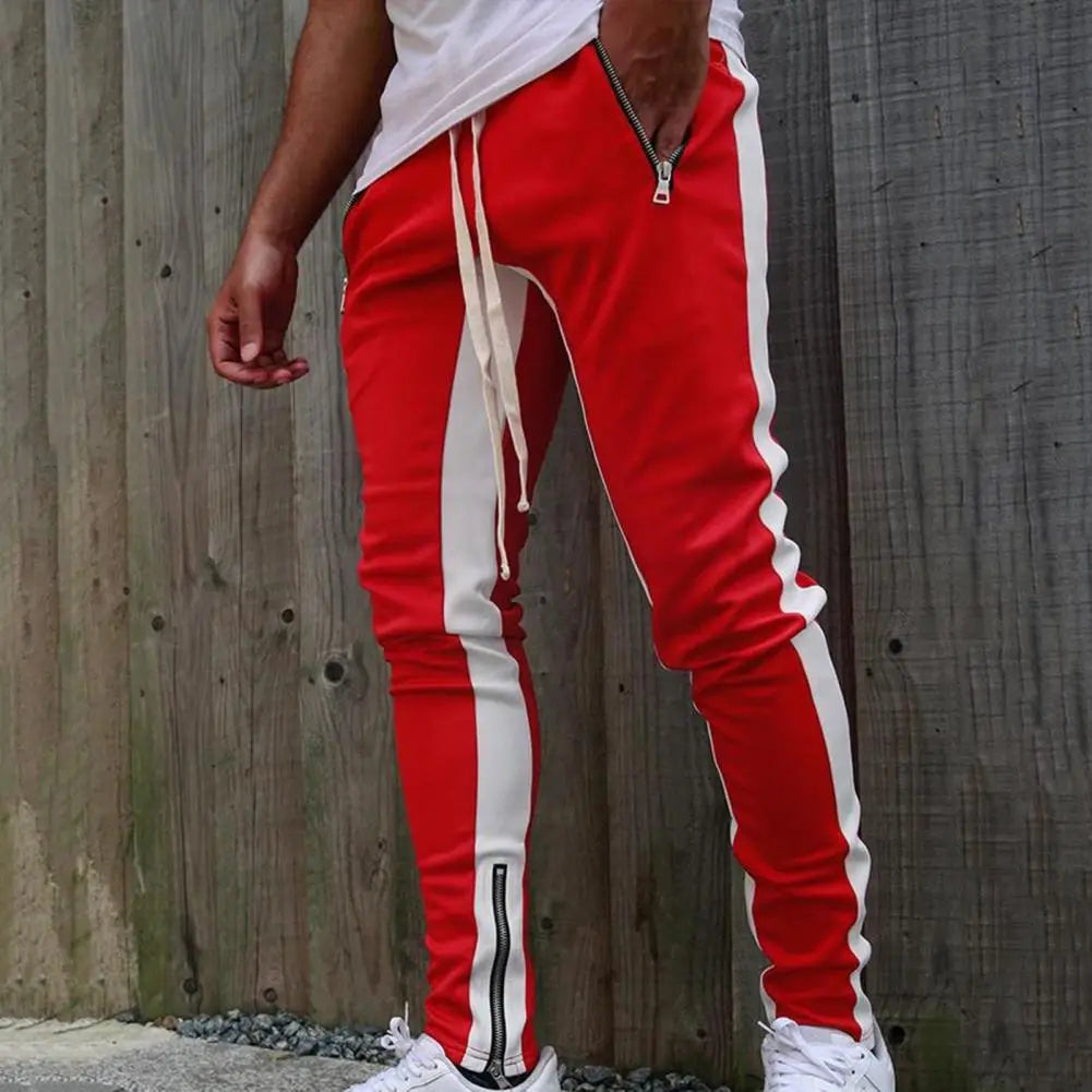 Men Jogger Pants Fitness Bodybuilding Gym Long Sweatpants Contrast Colors Elastic Waist Drawstring Breathable Autumn Trousers