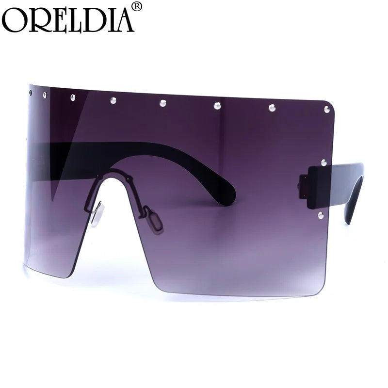 Trend Oversized Sunglasses Women Men Rivet Sun Glasses One-piece Windproof Goggles Mirror Sunglass UV400 Oversized Sunglasses