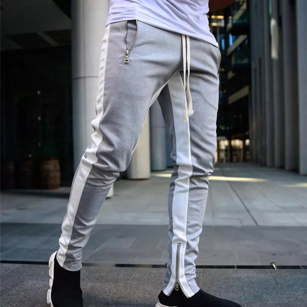 Men Jogger Pants Fitness Bodybuilding Gym Long Sweatpants Contrast Colors Elastic Waist Drawstring Breathable Autumn Trousers