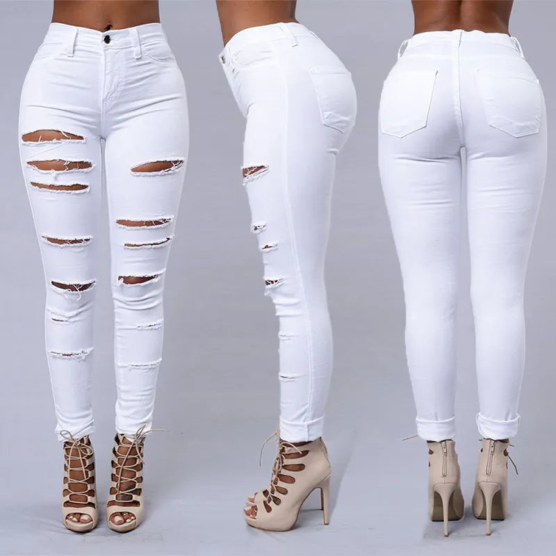 ripped jeans for women sexy skinny denim jeans fashion street casual pencil pants female spring and summer clothing