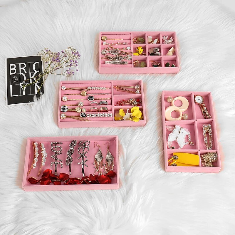 Velvet Jewelry Storage Tray Display Jewel Holder Stand Bracelet Necklace Ring Storage Box Showcase Drawer Jewelry Organize