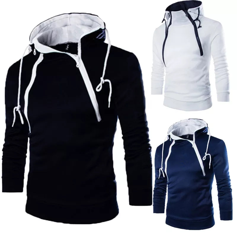 Men's Hoodies Long Sleeve Sweatshirts for Men Zipper Hooded Pullover High Neck Mens Sweatshirt Top Jacket Coat Black Sweater jacket