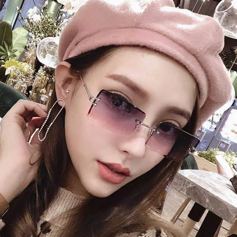 Sunglasses Rimless Frameless Rectangle Shades Gradient UV400 Summer Traveling Sun Glasses for Women