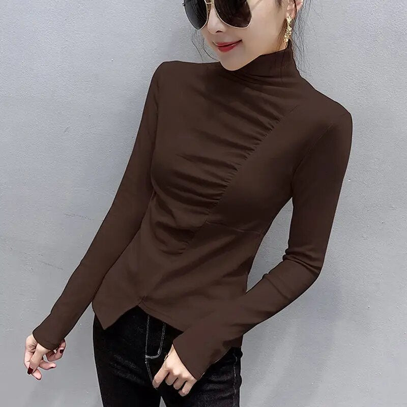 Women's T Shirts Sexy Female Tops Plain Tees Slim Turtleneck Black Clothes Designer 2023 New Arrivals Funny Xxl Original Tshirts