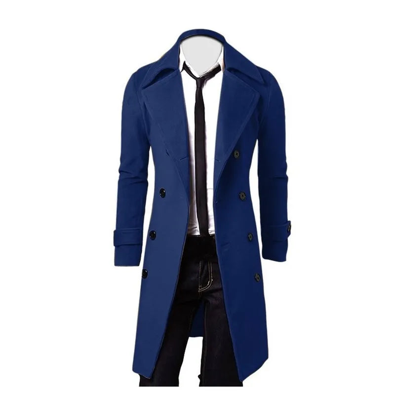 Mens Double Breasted Trench Coat Wool Blend High Quality Brand Fashion Casual Slim Fit Solid Color Mens Clothing Coat Jacket 