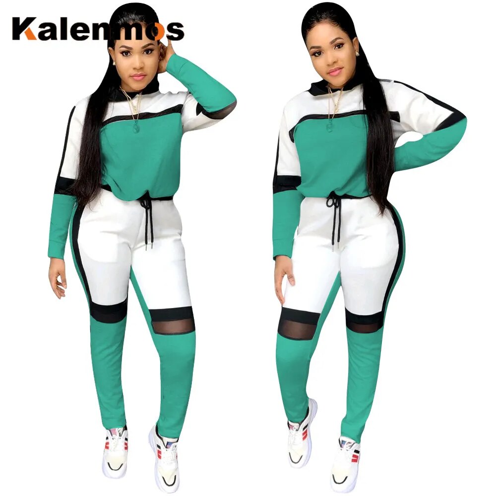 Tracksuit Women Sets Two Piece Autumn Hot Mesh Sports Jogger Long Sleeve Hoodies Sweatshirt Casual Pants Set Trousers Suit Set