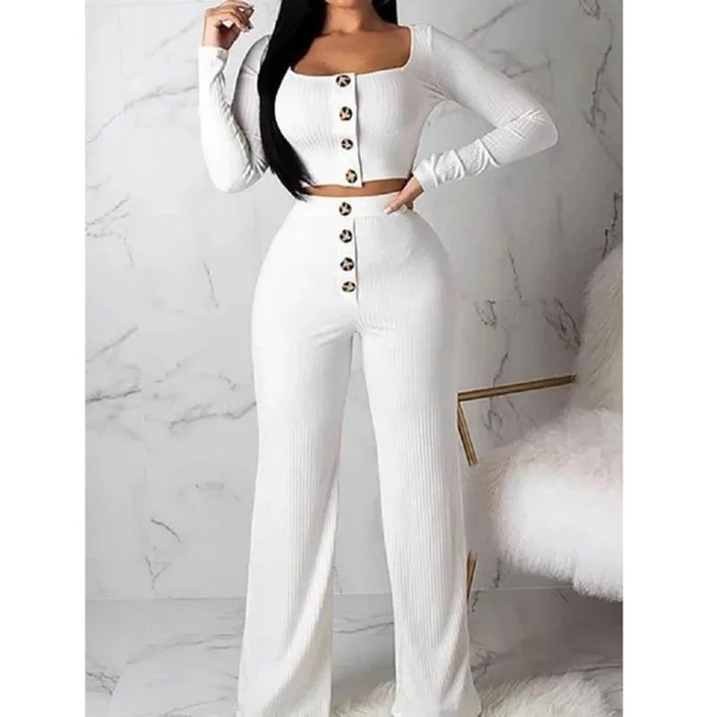 Tracksuit Women 2 Piece Set Long Sleeve Cardigan Slim Button Casual Set Sweater Top+Elastic Waist Pant Knitted Suit Women Coat