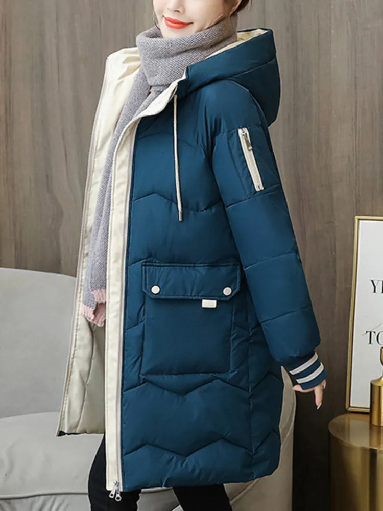 Winter New Women Jacket Coats Long Parkas Female Down Cotton Hooded Overcoat Thick Warm Jackets Windproof Casual Coat 