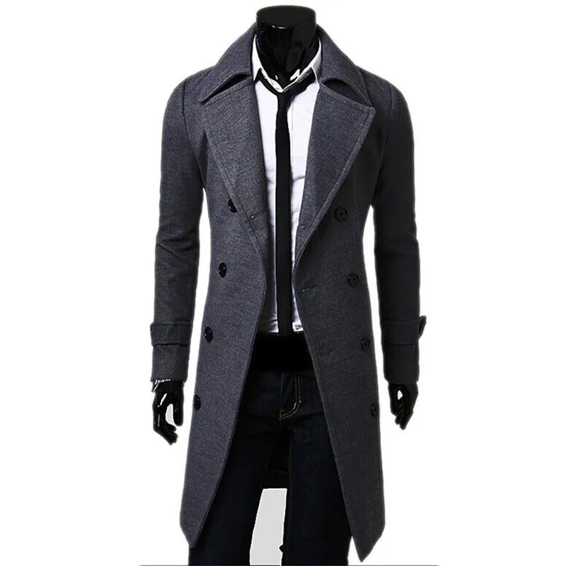 Mens Double Breasted Trench Coat Wool Blend High Quality Brand Fashion Casual Slim Fit Solid Color Mens Clothing Coat Jacket 